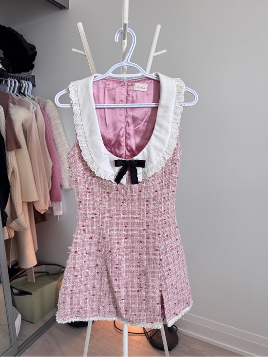 Dresses & Skirts - Pink Tweed Sleeveless Dress with Lace Collar - Kids